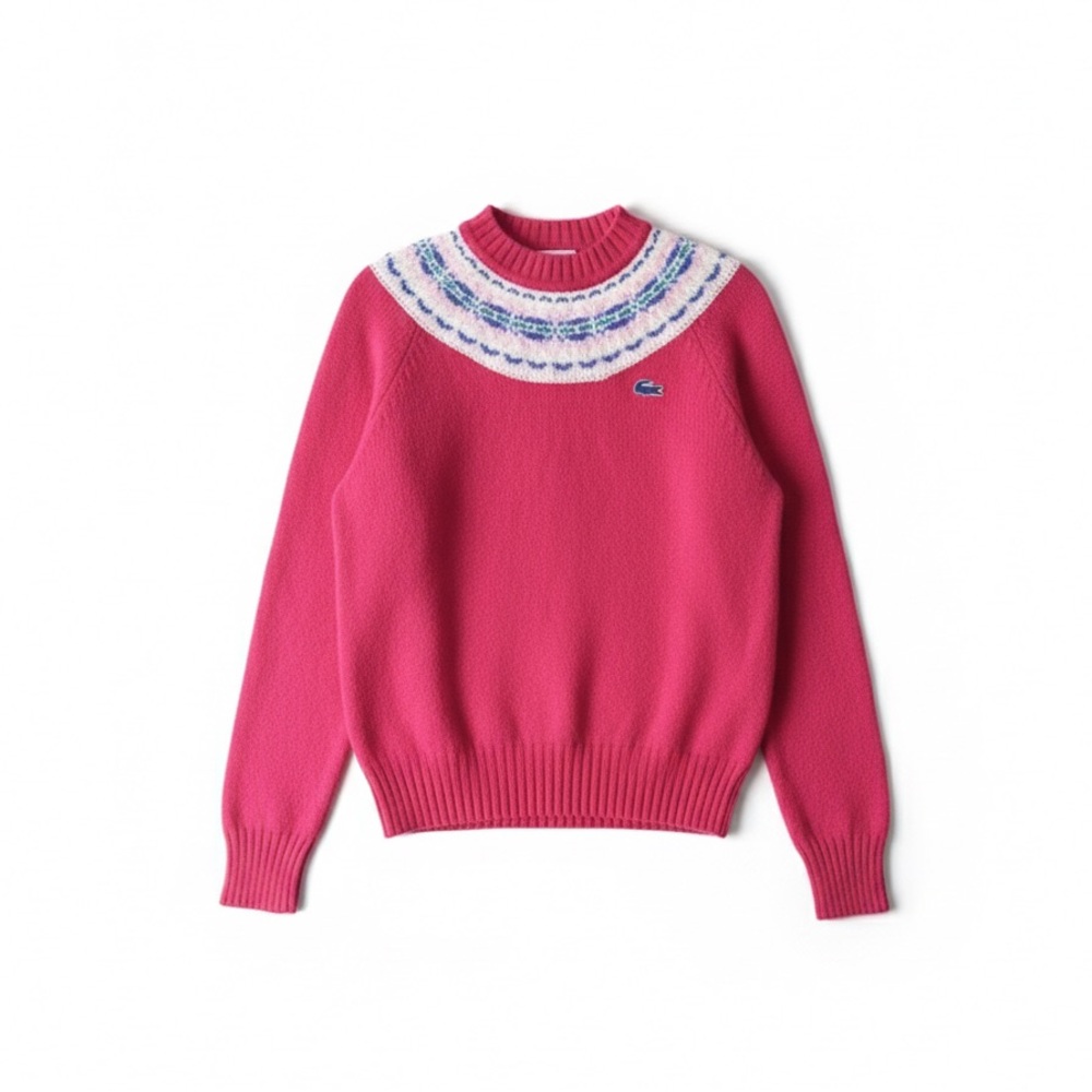 Vintage 80s Izod Lacoste Neon Pink Fair Isle Yoke Sweater Large Barbiecore